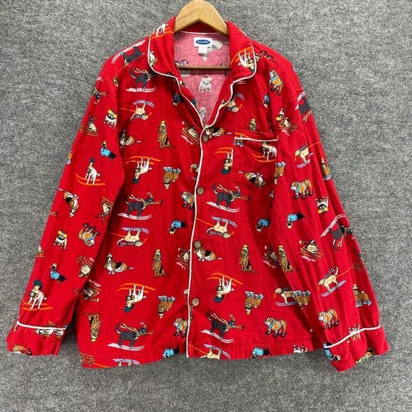 Old Navy Other - Old Navy Sleepshirt Women XL Red Dog Print Button Up Flannel Long Sleeve Cotton